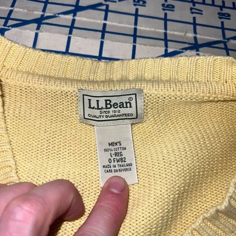 Vtg L.L Bean Sweater Men's Size L-REG Yellow Knitted Pullover Sweater